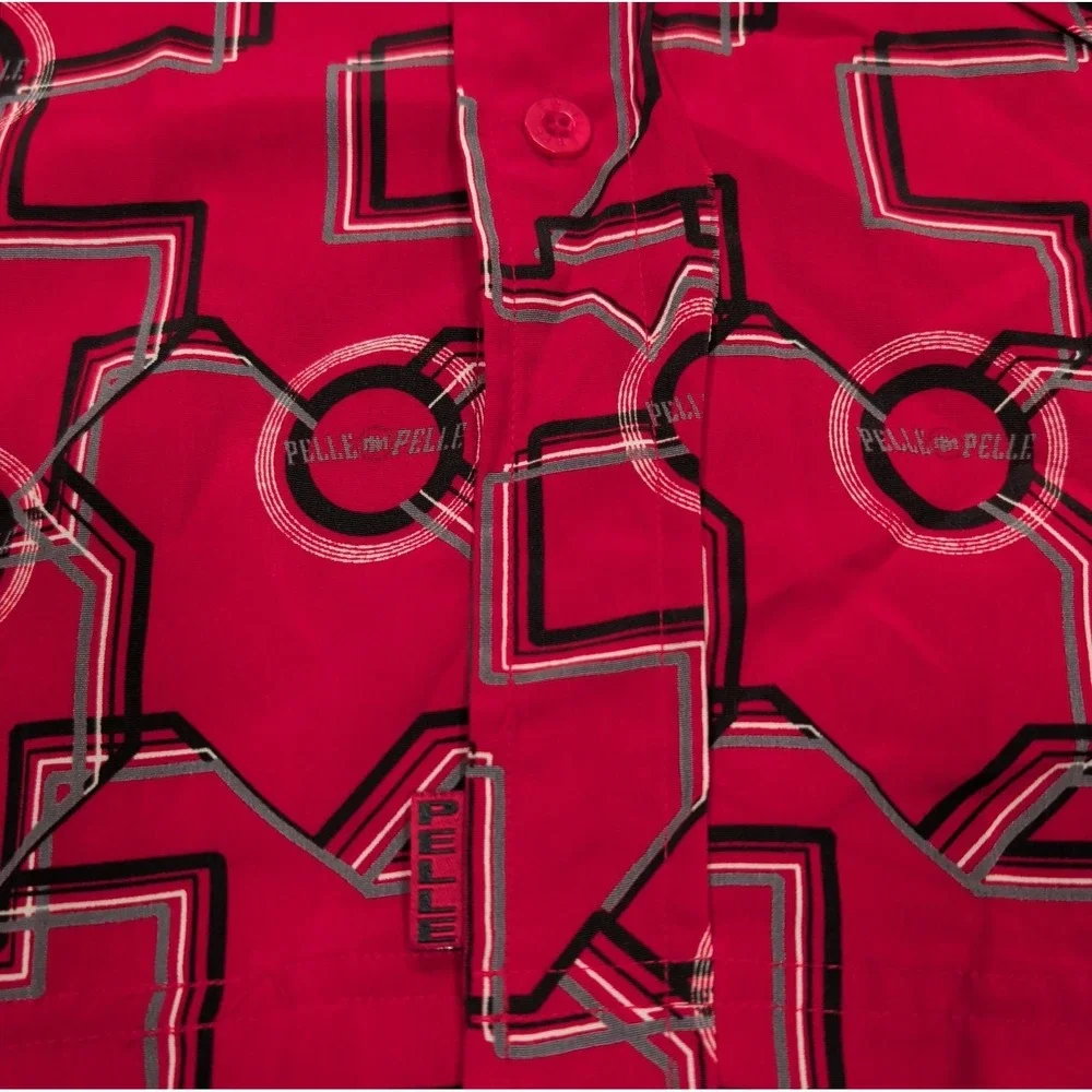 Vintage Pelle Pelle Marc Buchanan Long Sleeve Shirt 2XL Red Geometric AOP